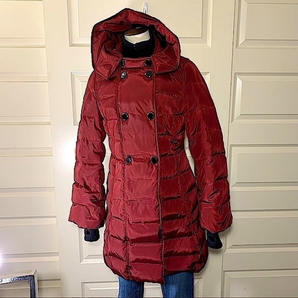 soia & Kyo Jasmine Down Coat Red Hooded Tombs Hole Puffer Zip Jacket XS - Picture 14 of 14